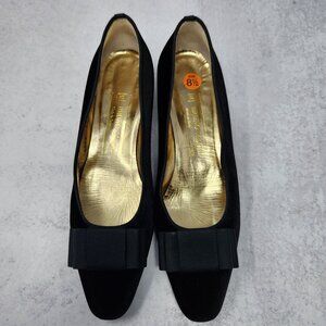 Bruno Magli Women's Vintage Black Velvet Bow Heels Pumps Size 8.5 AAA